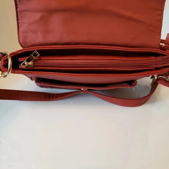 Cleo Orange/Brown Fold-Over Tassel Saddle Bag/Crossbody Medium  Bag. - Picture 6 of 11